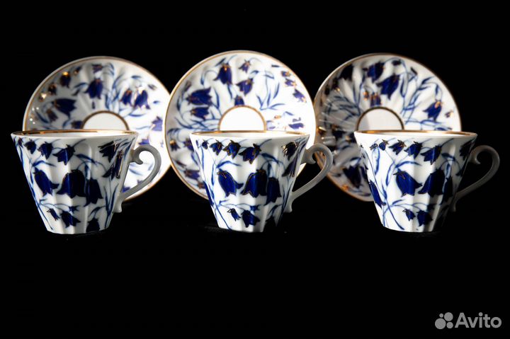 Чайные пары и чайник Колокольчик. Фарфор. лфз. ифз