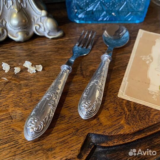Старинные вилка ложка серебро