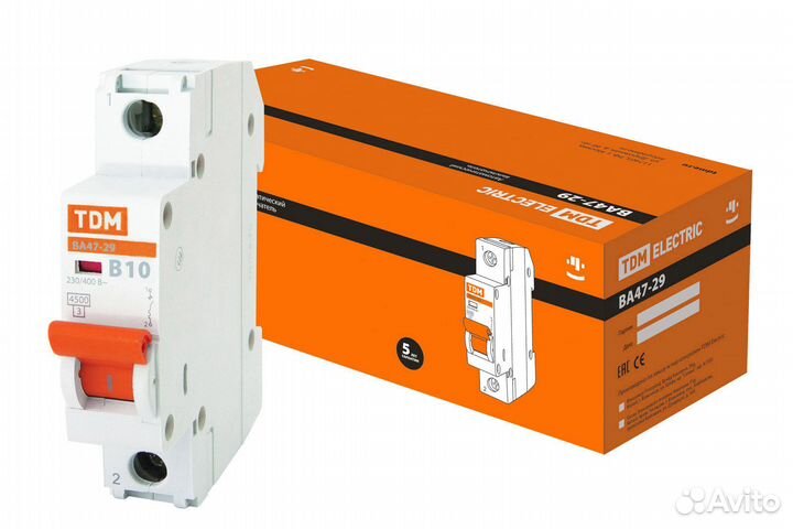 Авт. выкл.ва47-29 1Р 10А 4,5кА х-ка В TDM