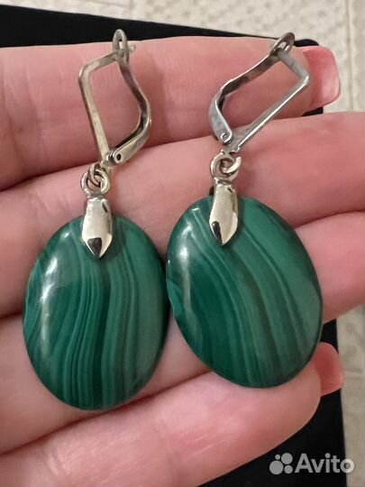 Серьги серебро с малахитом
