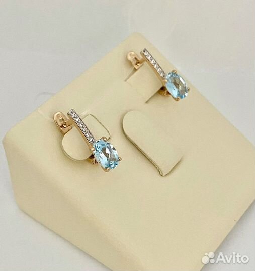 Золотые серьги с топазами 585 проба