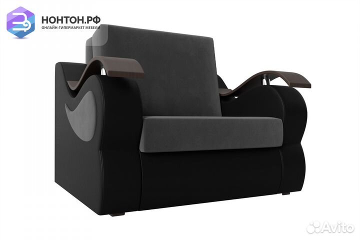 Кресло аккордеон Меркурий велюр серый / экокожа че