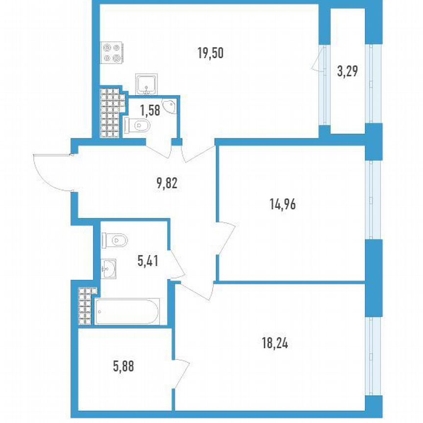 2-к. квартира, 77 м², 16/23 эт.