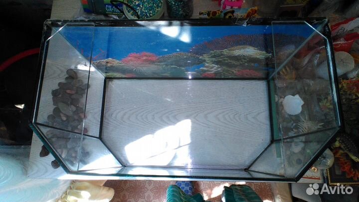 Аквариум -шестигранник б/у 35 л. и всё содержимое