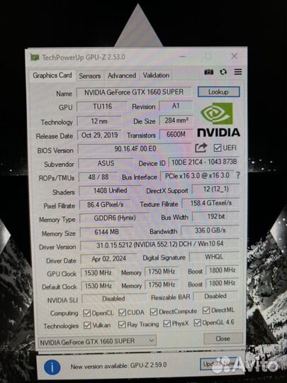 Asus Dual GTX 1660 super 6gb видеокарта