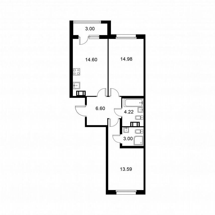 2-к. квартира, 58,5 м², 8/9 эт.