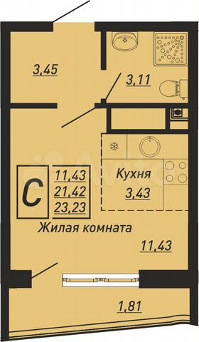 Квартира-студия, 23,2 м², 3/12 эт.