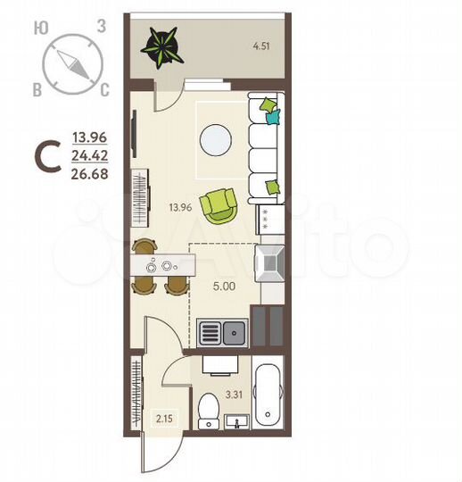 1-к. квартира, 27 м², 6/17 эт.