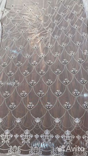 Тюль сетка грек с вышивкой,густой орнамент