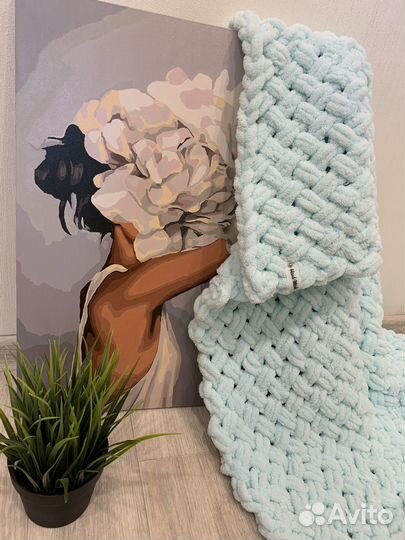 Плед из alize puffy мятный, размер 85см*85см
