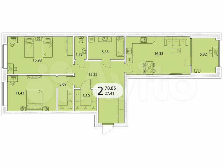 2-к. квартира, 78,9 м², 4/5 эт.