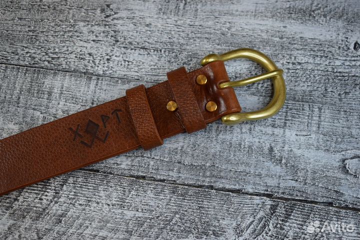 Ремень мужской ручной работы, рыжий