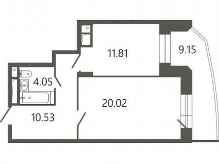 1-к. квартира, 50,9 м², 16/17 эт.