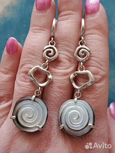 Серебряные серьги с натуральным перамутром