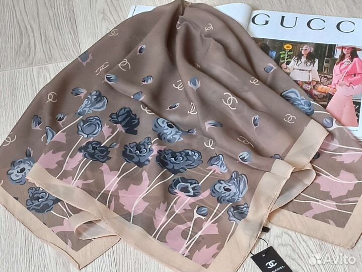 Платок бежевый Шифон Chanel 3 цвета