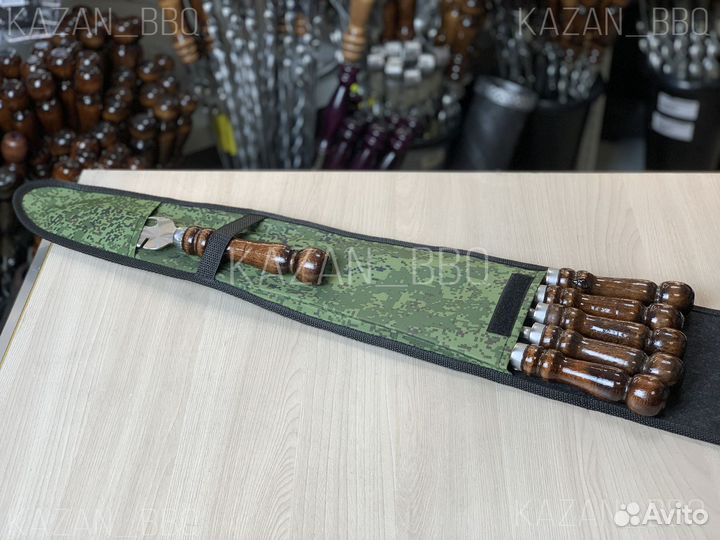 Шампуры, комплект 6 шт + нож и чехол