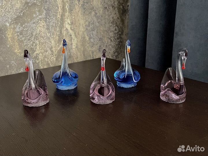 Хрустальный гуси лебеди 5 штук коллекционирование