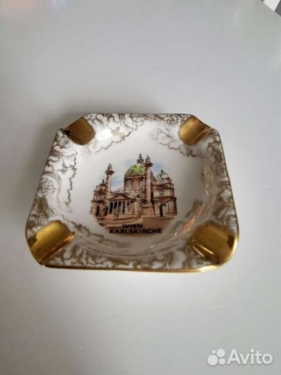 Винтажная фарфоровая пепельница Австрия, позолотой