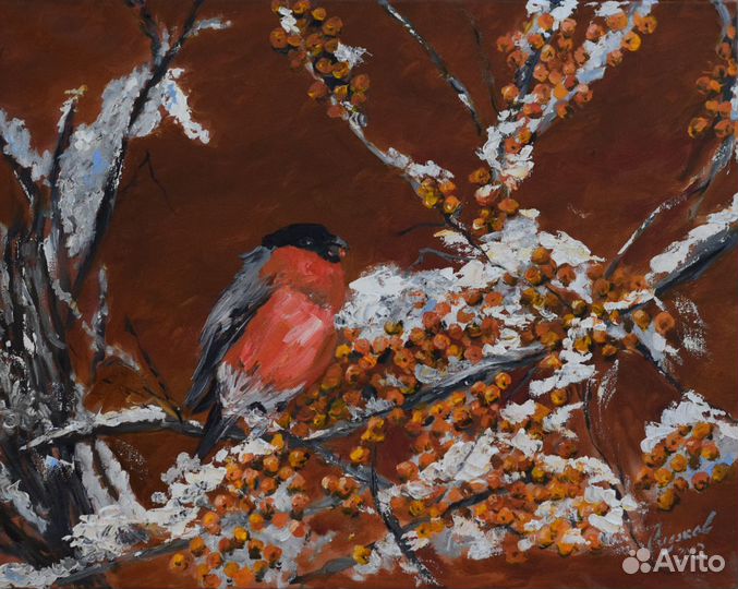 Картина Снегирь на облепихе