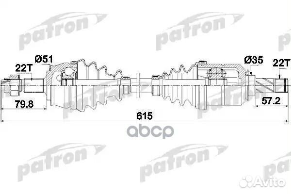 Полуось передняя левая 22x615x51x22 opel: corsa