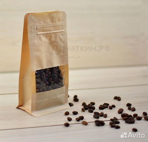 Квадропак, пакет восьмишовный крафт с окном