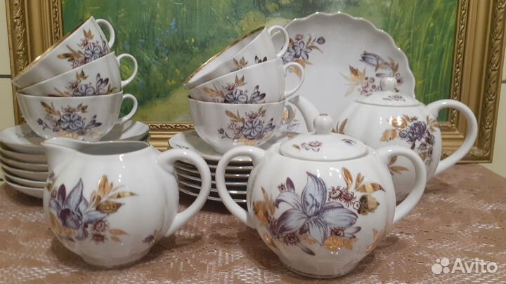 Сервиз чайный Золотые листья фарфор лфз