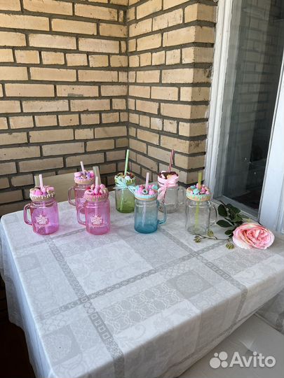 Кружка / банка с декором из полимерной глины