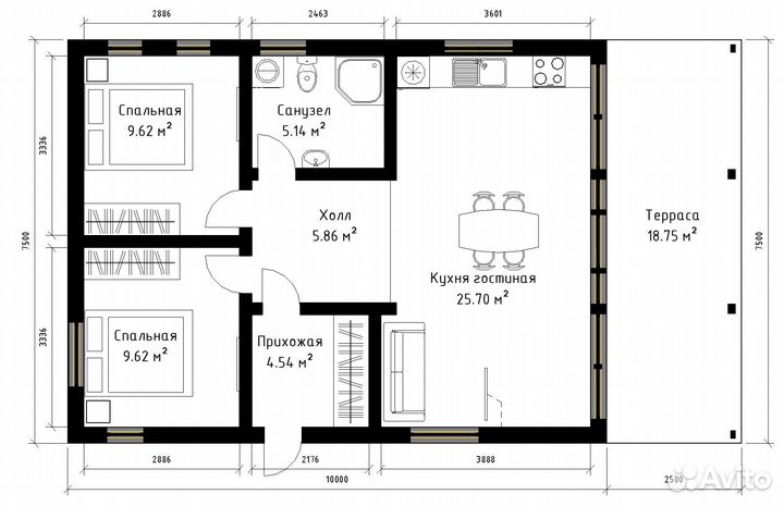 Каркасный дом 75 м² под ключ