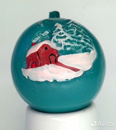 Ёлочная игрушка шар рельеф домик в лесу СССР