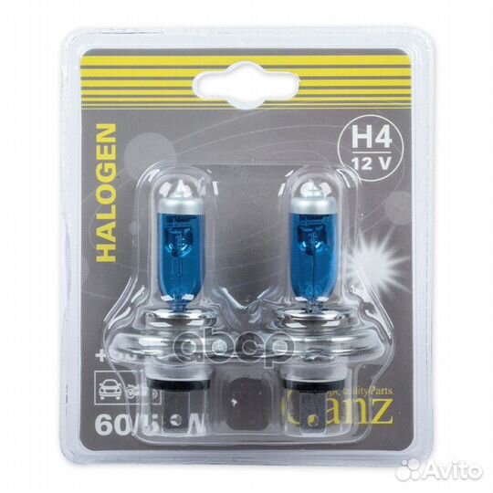 Лампа 12V H4 60/55W +50 P43t 5000K ganz 2 шт