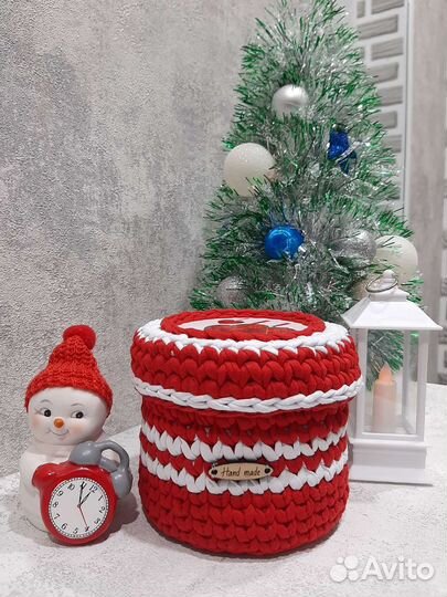 Шкатулка из трикотажной пряжи ручная работа