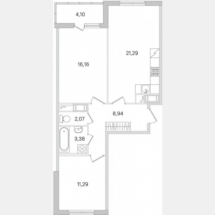 2-к. квартира, 65,2 м², 3/8 эт.