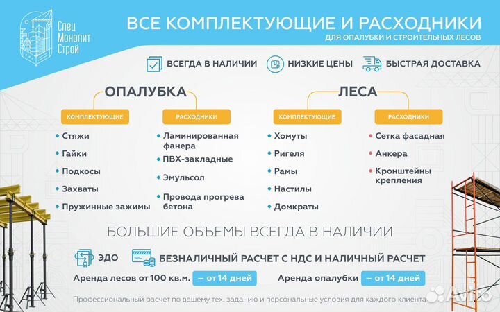 Опалубка крупнощитовая в аренду. Продажа