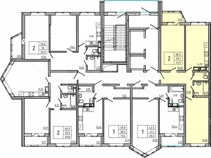 2-к. квартира, 58,8 м², 15/18 эт.
