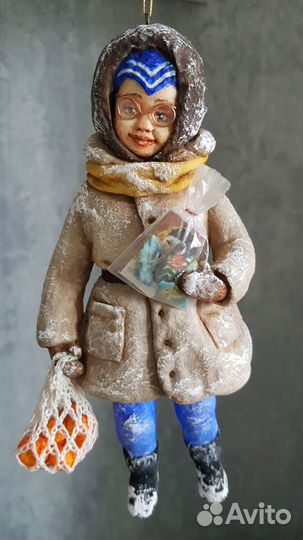 Ватная ёлочная игрушка Мальчик с подарками СССР