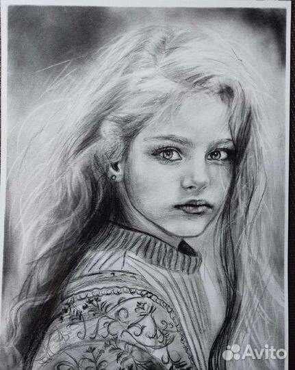 Портрет по фото карандашом, углём