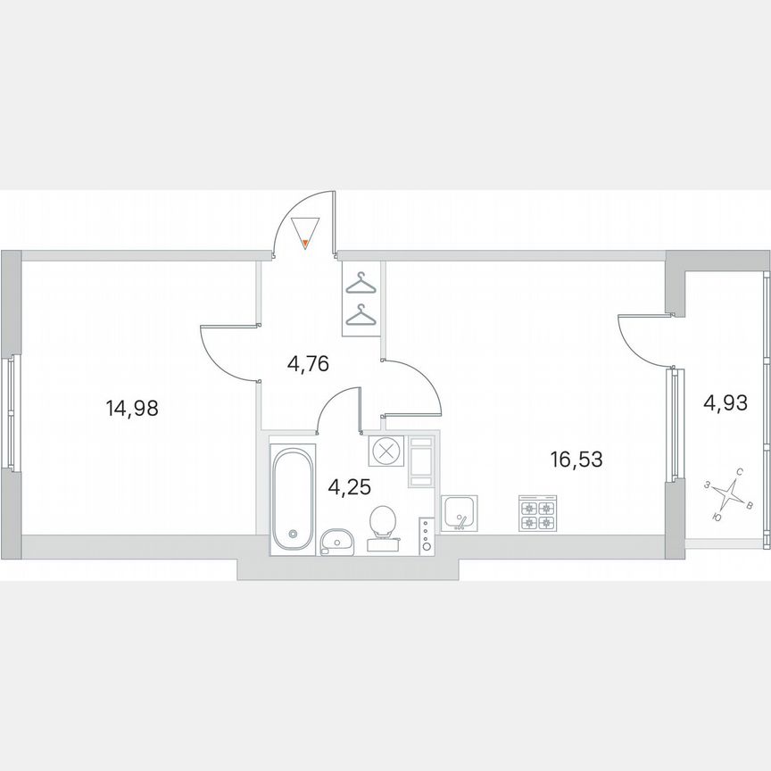 1-к. квартира, 43 м², 4/4 эт.