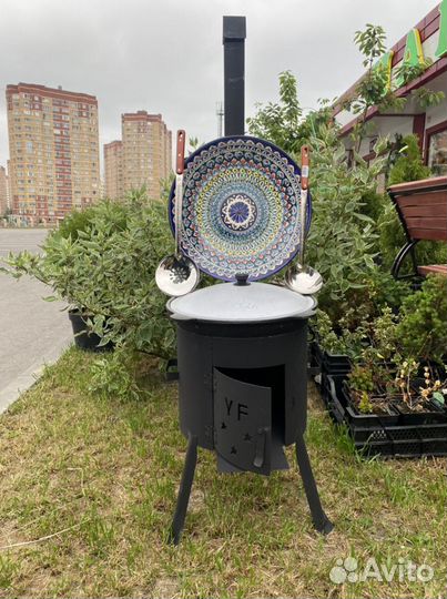 Казан+печь 12.л чугунный+шумовка подарок