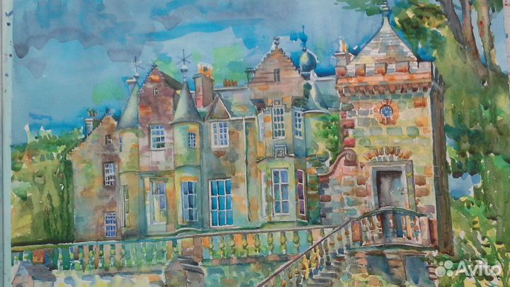 Живопись акварель, замок