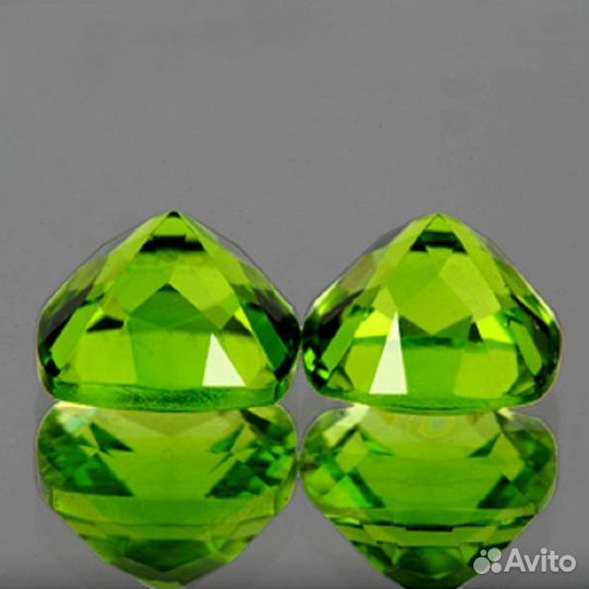 Хризолит натуральный 3,43Ct 7мм 2шт VVS cushon
