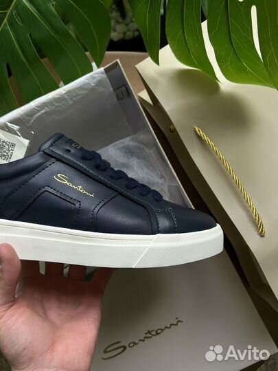 Мужские кожаные кеды Santoni премиум