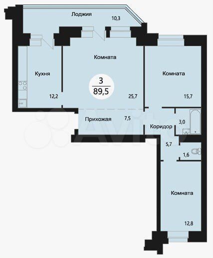 3-к. квартира, 89,5 м², 4/10 эт.