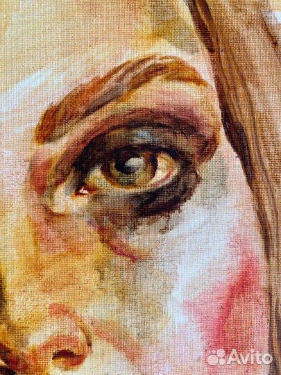 Картина маслом портрет девушка эмоции стильная э