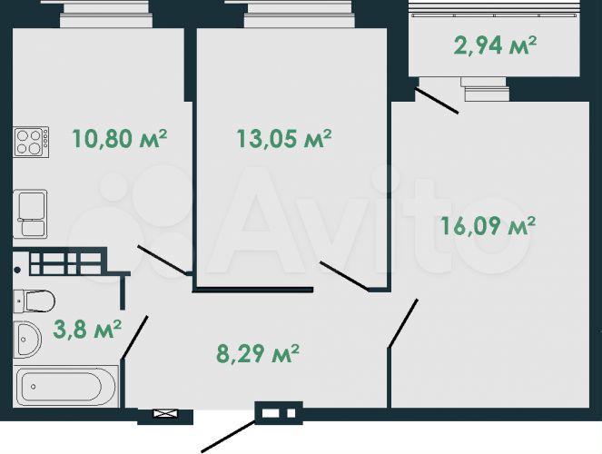 2-к. квартира, 53,5 м², 9/10 эт.