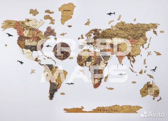 Деревянная карта мира(настенный декор)