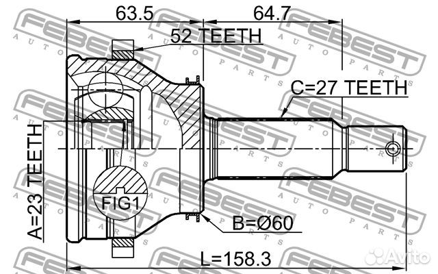 Шрус наружный задний 23x58.5x27