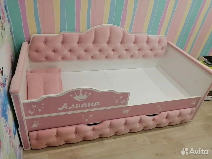 Детская кровать от 3 лет с бортиками нежно Розовая