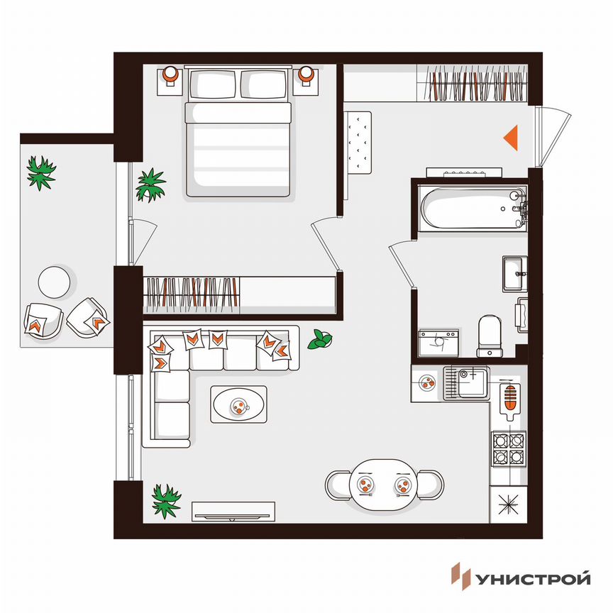 1-к. квартира, 43,6 м², 1/5 эт.