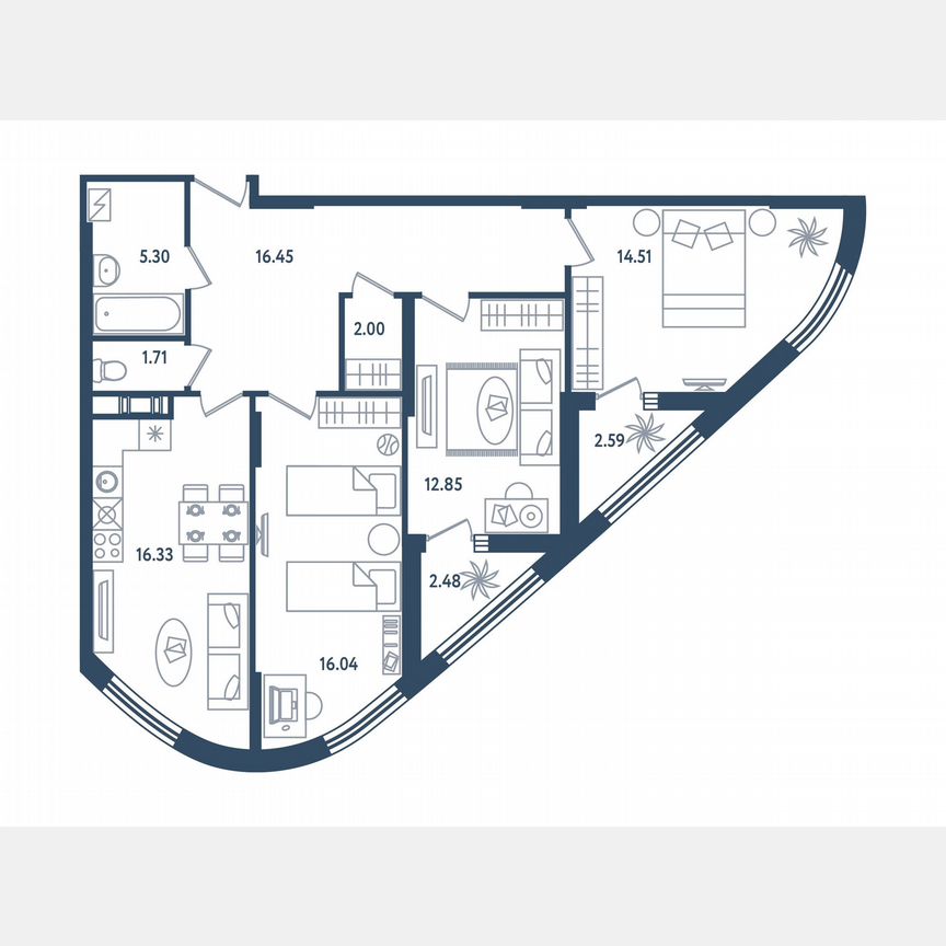 3-к. апартаменты, 87,7 м², 1/10 эт.