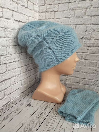 Шапка бини + варежки пух норки